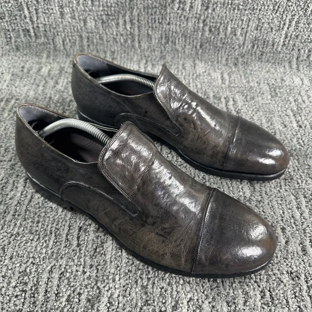 Measponte Loafers Mens Size 45 Grey Brown Italian Leather Cap Toe Made in Italy